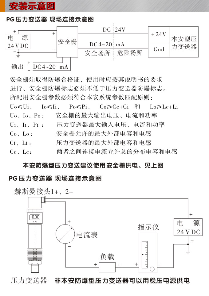 高溫壓力傳感器,PG1300G數顯壓力傳感器安裝示意圖