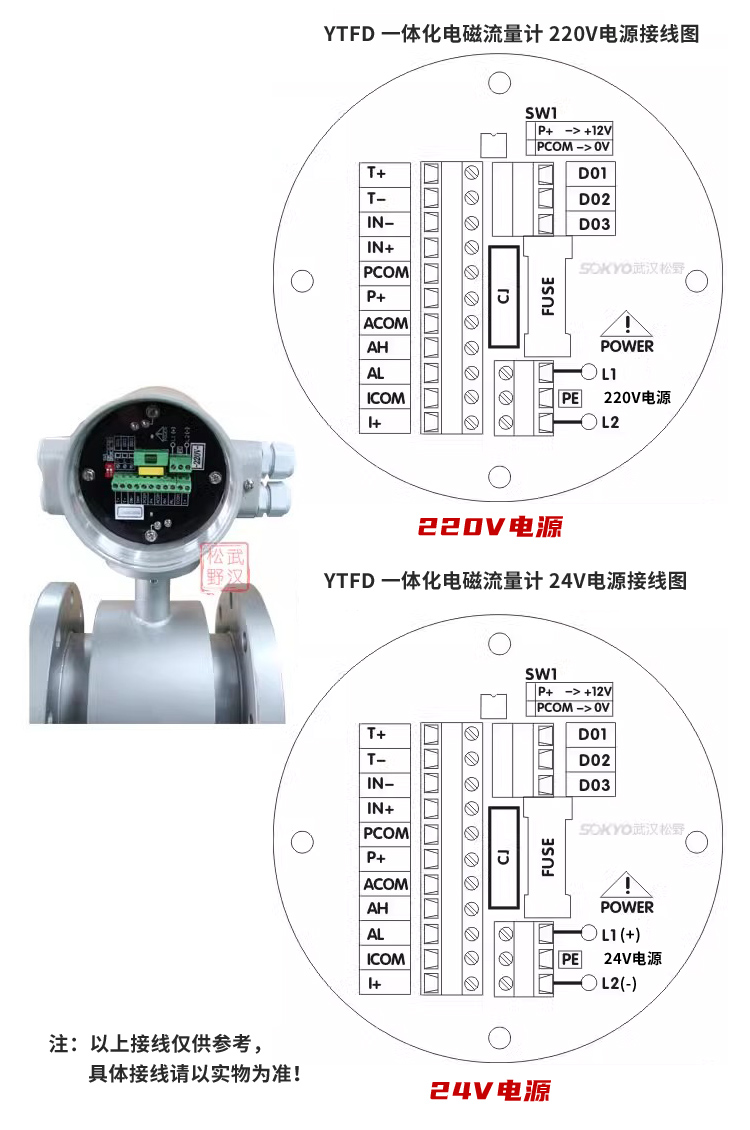 一體化電磁流量計(jì),YTFD防腐電磁流量計(jì)接線圖